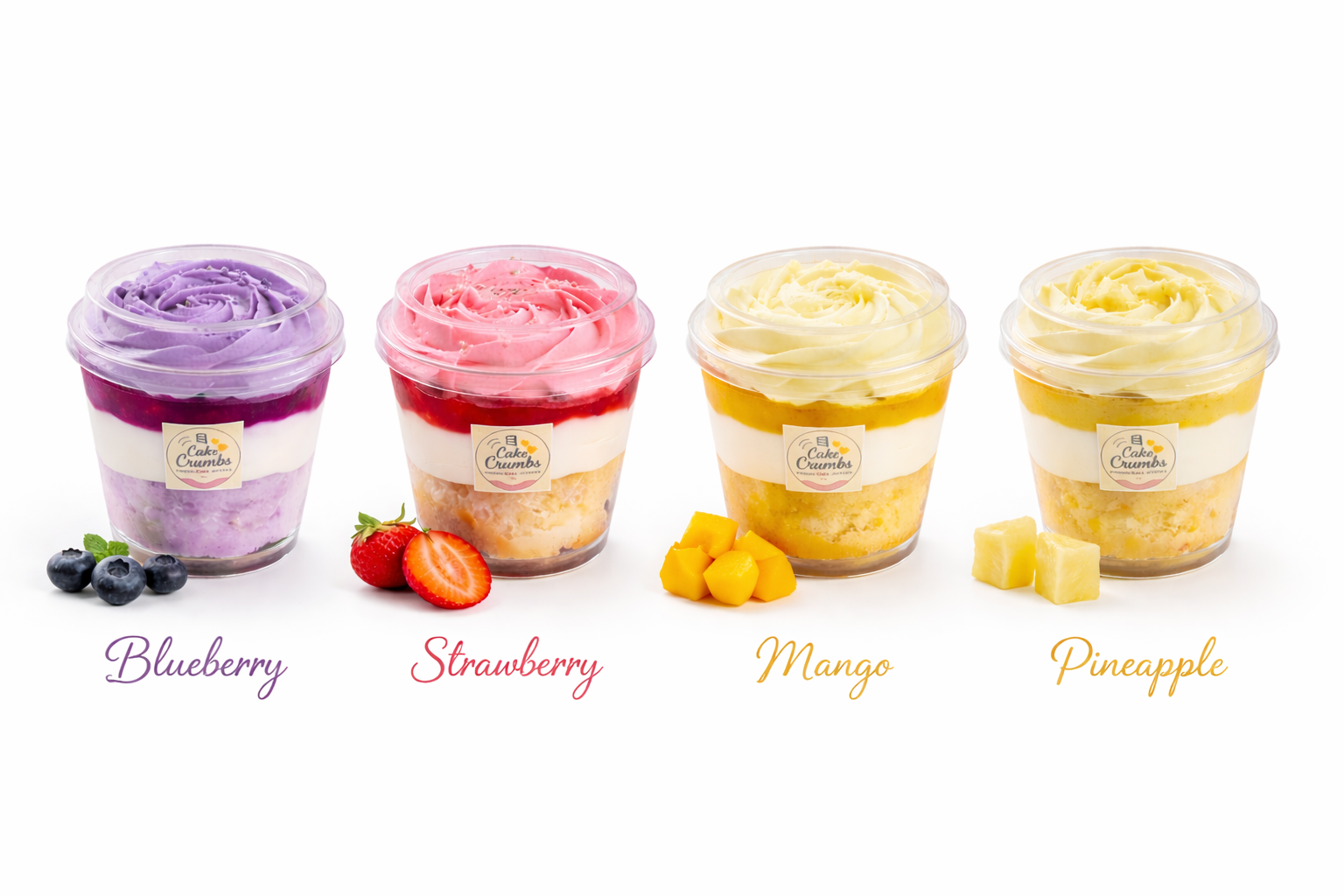 Individual fresh cream and seasonal fruit cup desserts — Cake Crumbs best seller